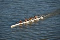 Four kayakers in a kayak on the river Danube