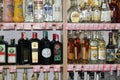 Novi Sad, Serbia, 06.02.2018 different kinds of alcohol on sale with prices Royalty Free Stock Photo