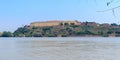 Petrovaradin fortress home of exit music festival in Novi Sad, viewed from the Danube river Royalty Free Stock Photo