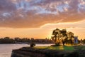 Sunset in Novi Sad by Danube River Royalty Free Stock Photo