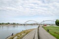 Novi Sad, Serbia - July 17. 2019: Zezelj bridge on river Danube in Novi Sad Serbia