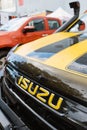 Closeup of Isuzu logo on modern new truck vehicle