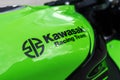 Kawasaki racing team logo on motorcycle gas tank