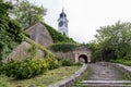 Stairs to the Petrovaradin Fortress with the Clock Tower in Novi Sad, Serbia Royalty Free Stock Photo