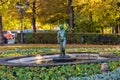 The fountain `The Girl with a Horn of Abundance` is more famous under the names `Nymph`. It is located in the Danube Park in Novi Royalty Free Stock Photo