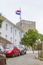 Novi Vinodolski cityscape road town cars flag of beautiful croatia