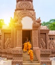 Novice group walking to the door beautiful temple