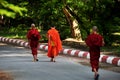 Novice monk burma walking travel visit in Mandalay Palace the last Burmese monarchy Royal Residency for Majesty at mandalay hill Royalty Free Stock Photo