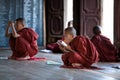 Novice Monks in the Shwe Yan Pyay Monastery, Myanmar Royalty Free Stock Photo
