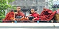 Novices sitting on the local bus in Shan, Myanmar