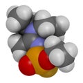 Novichok agent A-234 molecule, chemical structure as proposed by Mirzayanov. 3D rendering. Atoms are represented as spheres with