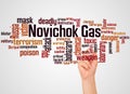 Novichok Nuvichuk nerve agent word cloud and hand with marker