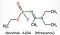 Novichok A-234 , organophosphate nerve agent, according to Mirzayanov, C8H18FN2O2P molecule. Skeletal chemical formula