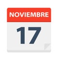 Noviembre 17 - Calendar Icon - November 17. Vector illustration of Spanish Calendar Leaf