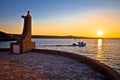 Novigrad Dalmatinski beacon and sea at sunset view