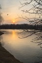 Novodevichy big pond on the sunset in early spring. Moscow.