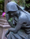 Novodevichy cemetery in Moscow, grave, sculpture, face in stone, fine art