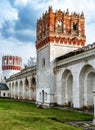 Novodevichy convent in Moscow, Russia. Vertical view of ornate fortress towers Royalty Free Stock Photo