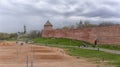 Novogorod Kremlin in early spring - walls and towers Royalty Free Stock Photo