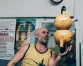 Senior man working out using kettlebell Royalty Free Stock Photo