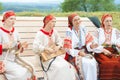 Novokuzneck, Russia - 01.07.2018: women in Russian costumes playing musical instruments