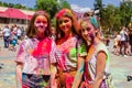 Novokuznetsk, Kemerovo region, Russia - June 12, 2019 :: A group of teenagers on the festival of colors Holi