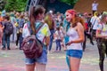 Novokuznetsk, Kemerovo region, Russia - June 12, 2019 :: A group of teenagers on the festival of colors Holi