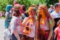 Novokuznetsk, Kemerovo region, Russia - June 12, 2019 :: A group of teenagers on the festival of colors Holi