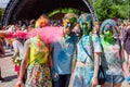 Novokuznetsk, Kemerovo region, Russia - June 12, 2019 :: A group of teenagers on the festival of colors Holi