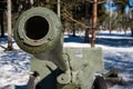 Novomoskovsk, Russia - March 24, 2022: cannon barrel muzzle close up