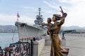 Novorossiysk. Cruiser Mikhail Kutuzov and monument to the Sailor