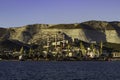 Sea cargo coal port. Mountains in the background.