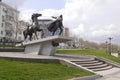 Exodus Monument in Novorossiysk, Russia. Bronze sculptures of a White Army officer with his warhorse