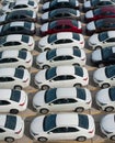 Novorossiysk, Russia - May, 18, 2017: A lot of new cars toyota corolla parked on the site for sale. View from above Royalty Free Stock Photo