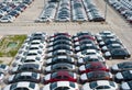 Novorossiysk, Russia - May, 18, 2017: A lot of new cars toyota corolla parked on the site for sale. View from above Royalty Free Stock Photo