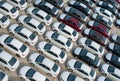 Novorossiysk, Russia - May, 18, 2017: A lot of new cars toyota corolla parked on the site for sale. View from above Royalty Free Stock Photo