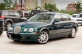 Brightly green Jaguar S-type 2007 front view Royalty Free Stock Photo