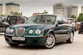 Brightly green Jaguar S-type 2007 front view Royalty Free Stock Photo
