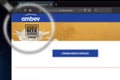 Novosibirsk, Russia - July 08, 2019 - Illustrative Editorial of Ambev S.A. website homepage. Ambev S.A. logo visible on display