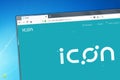 Novosibirsk, Russia - May 12, 2018 - Homepage of Icon cryptocurrency on PC, web adress - icon.foundation