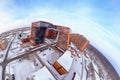 Panorama of architectural complex of glass and red brick with laboratories and innovative projects, inventions in the Technopark