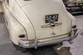 Russian classic vintage car gaz m20 pobeda part of the history in a repair shop in good condition rear view