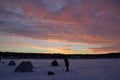 Novosibirsk. Winter fishing. Dawn. Sky. Clouds. Winter.