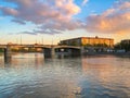 Novospassky bridge across the Moscow river at sunset Royalty Free Stock Photo
