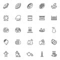 Novruz holiday sweets line icons set