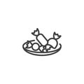 Novruz holiday sweets tray line icon