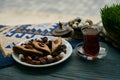 Novruz tray plate with Azerbaijan national pastry pakhlava