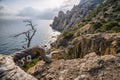 Novyi Svit, Crimea, the view from Golitsyn Path. Beautiful views of the mountains and rocky coast of the black sea Royalty Free Stock Photo