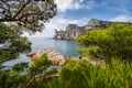 Novyi Svit, Crimea, the view from Golitsyn Path. Beautiful views of the mountains and rocky coast of the black sea Royalty Free Stock Photo