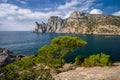 Novyi Svit, Crimea, the view from Golitsyn Path. Beautiful views of the mountains and rocky coast of the black sea Royalty Free Stock Photo